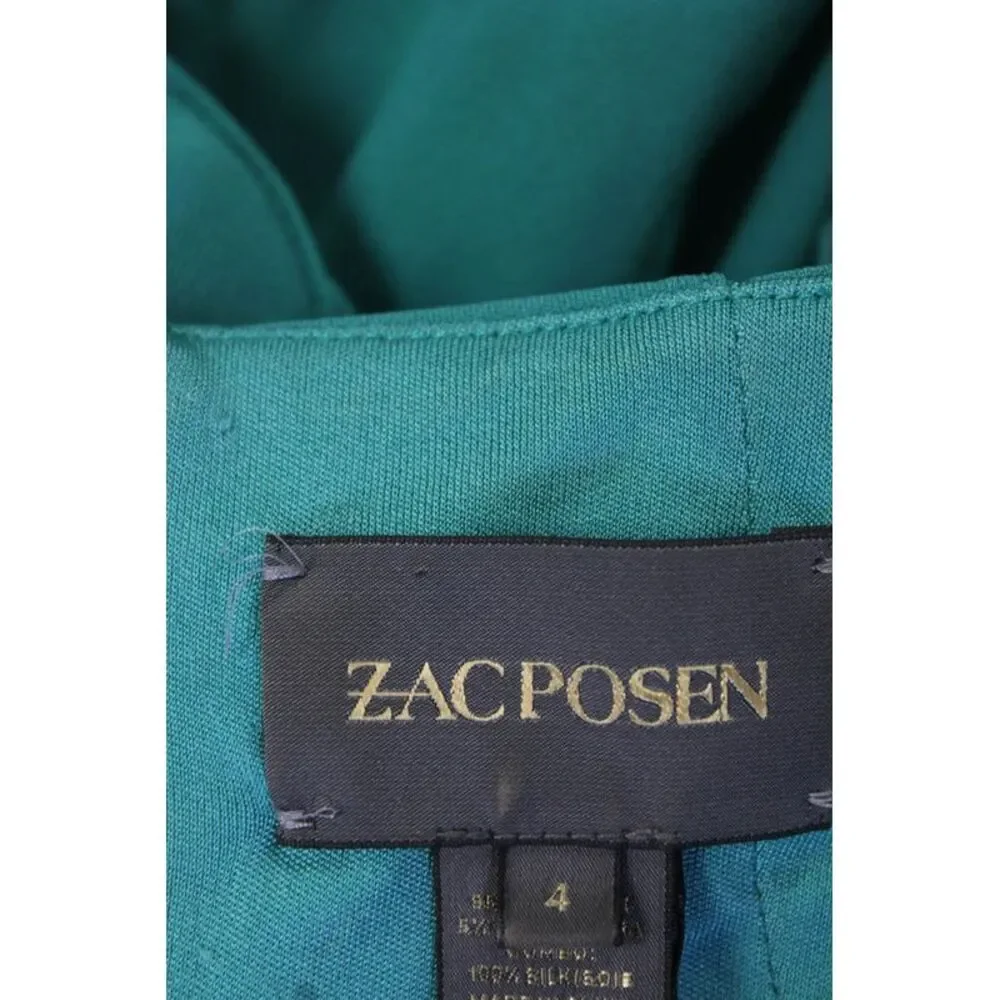 Zac Posen Womens Silk Short Sleeves V Neck A Line Dress Turquoise Blue Size 4 - Picture 5 of 7